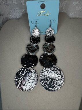 New And Lovely Silver Textured Disc Drop Earrings